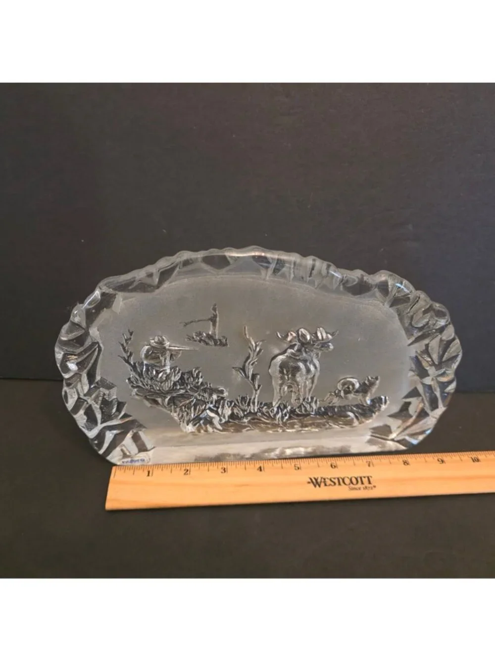 Nybro Sweden Crystal Wildlife Scene With Hunter Moose & Dog 6